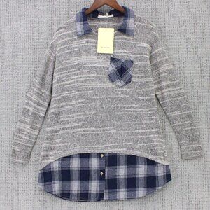 A'reve By Anthropologie Sweater Women Small S Gray Striped Pullover Long Sleeve